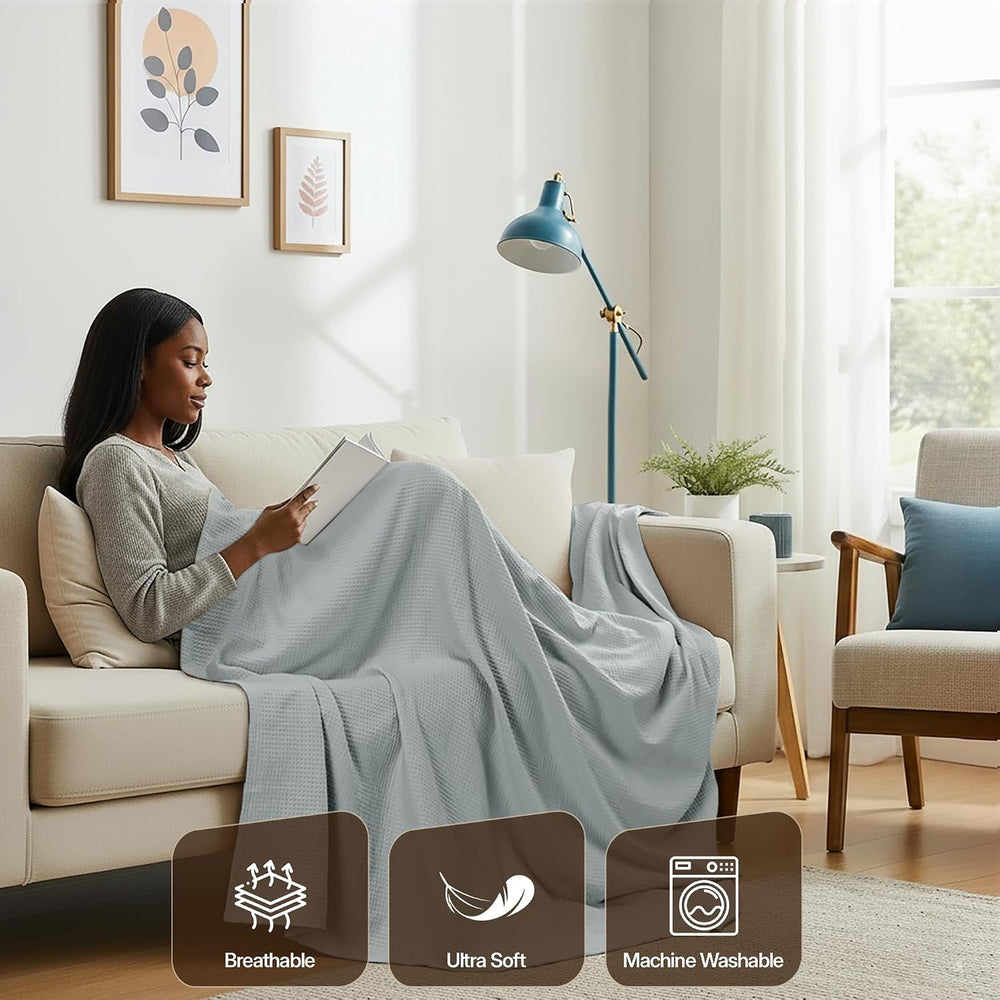 Utopia Bedding Cotton Blend Cool Grey Waffle Blanket King - 90x104 Inches