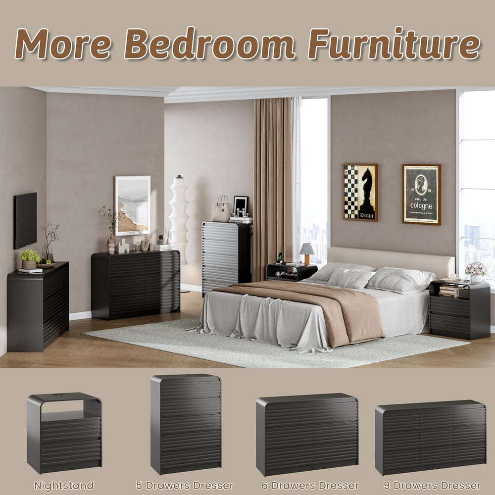 6 Drawer Dresser and Nightstand Sets for Bedroom, 3 Pcs Bedroom Set, Black