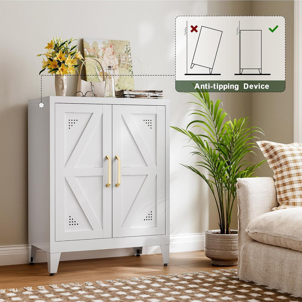 32" Metal Bathroom Storage Cabinet,Floor Storage Cabinet with 2 Doors an...
