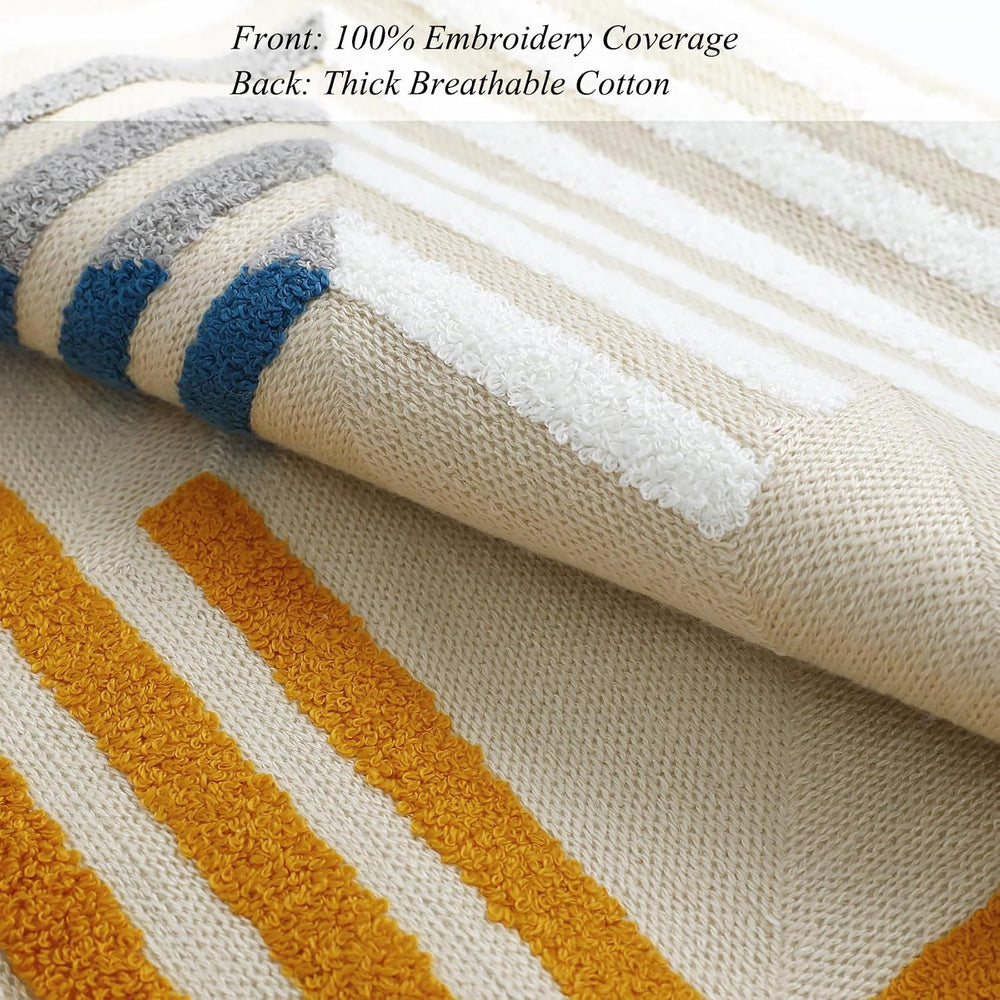 Yellow Blue Modern Tufted Embroidered Pillow Covers 18x18 Set of 2