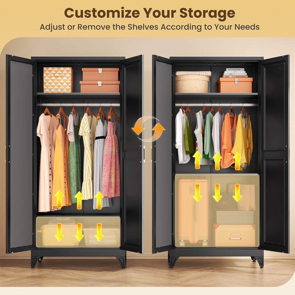 71" Tall Metal Armoire Wardrobe Closet with Shelves and Doors