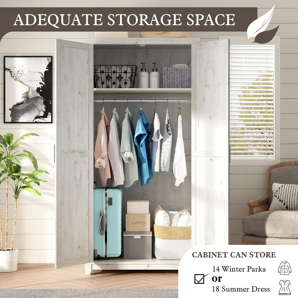 LUXOAK 70" Farmhouse Wardrobe Closet Set of 2 with Hanging Rod & Bar...