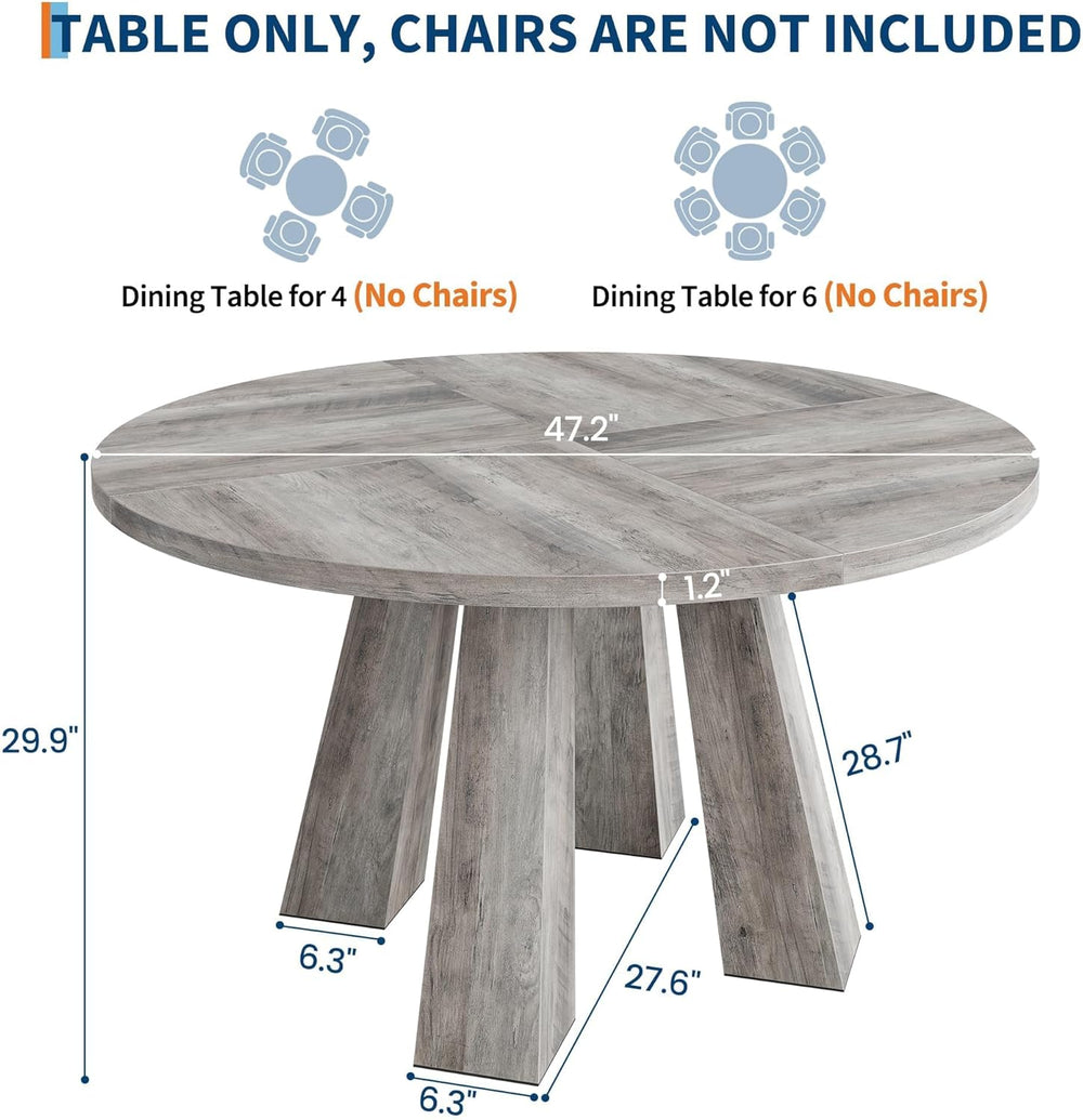 IDEALHOUSE 47" Round Dining Table for 4-6, Wood Kitchen Table with Sturd...