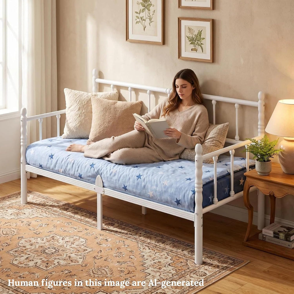 14 Inch Twin Metal Daybed Frame with Vintage Headboard
