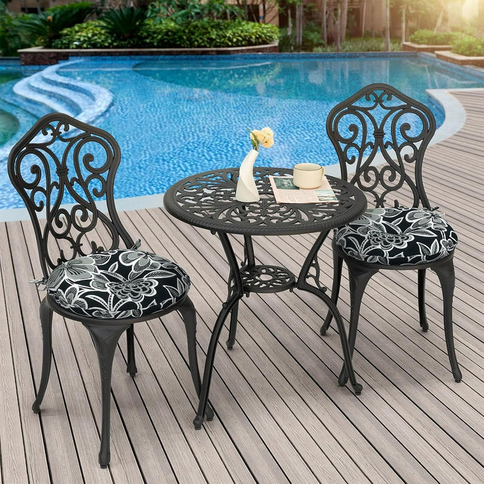 Outdoor Bistro Chair Cushions, Water Repellent Furniture Chair Pads Set of 2, Round Pillow for Decoration Home and Garden, 15”x15”x4”, Flower Black