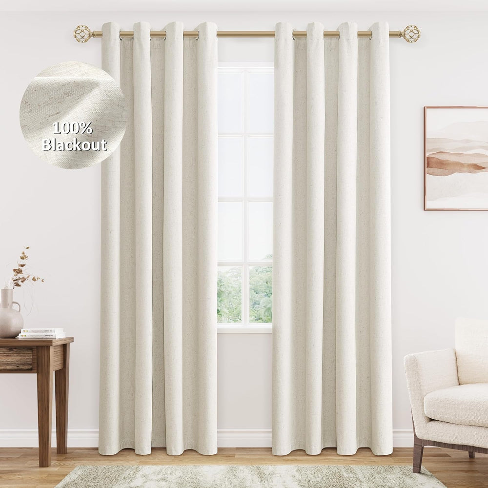 Jowels Natural Linen Grommet Blackout Curtains 84 Inches Long for Bedroom