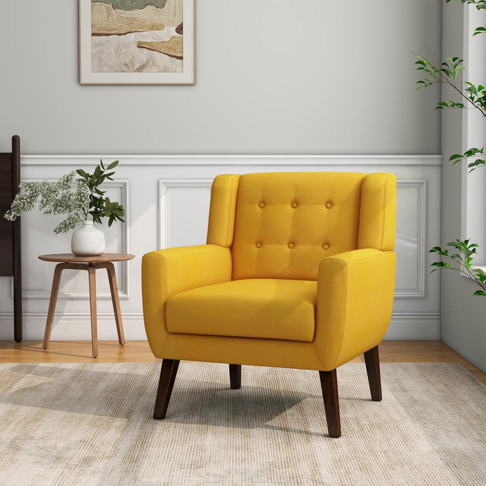 Accent Chair Set of 1, Comfy Reading Armchair, Yellow