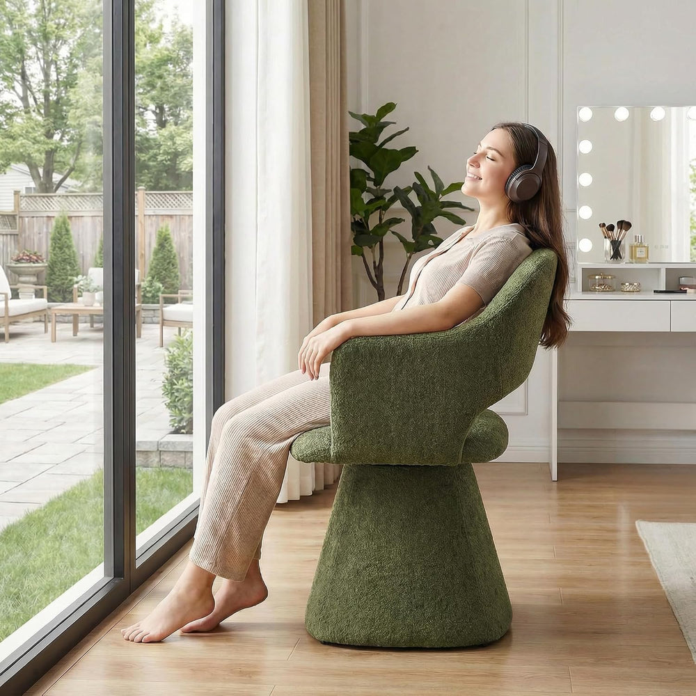 360° Swivel Dining Chair with Arms, Chenille Upholstered Barrel Accent Kitche...