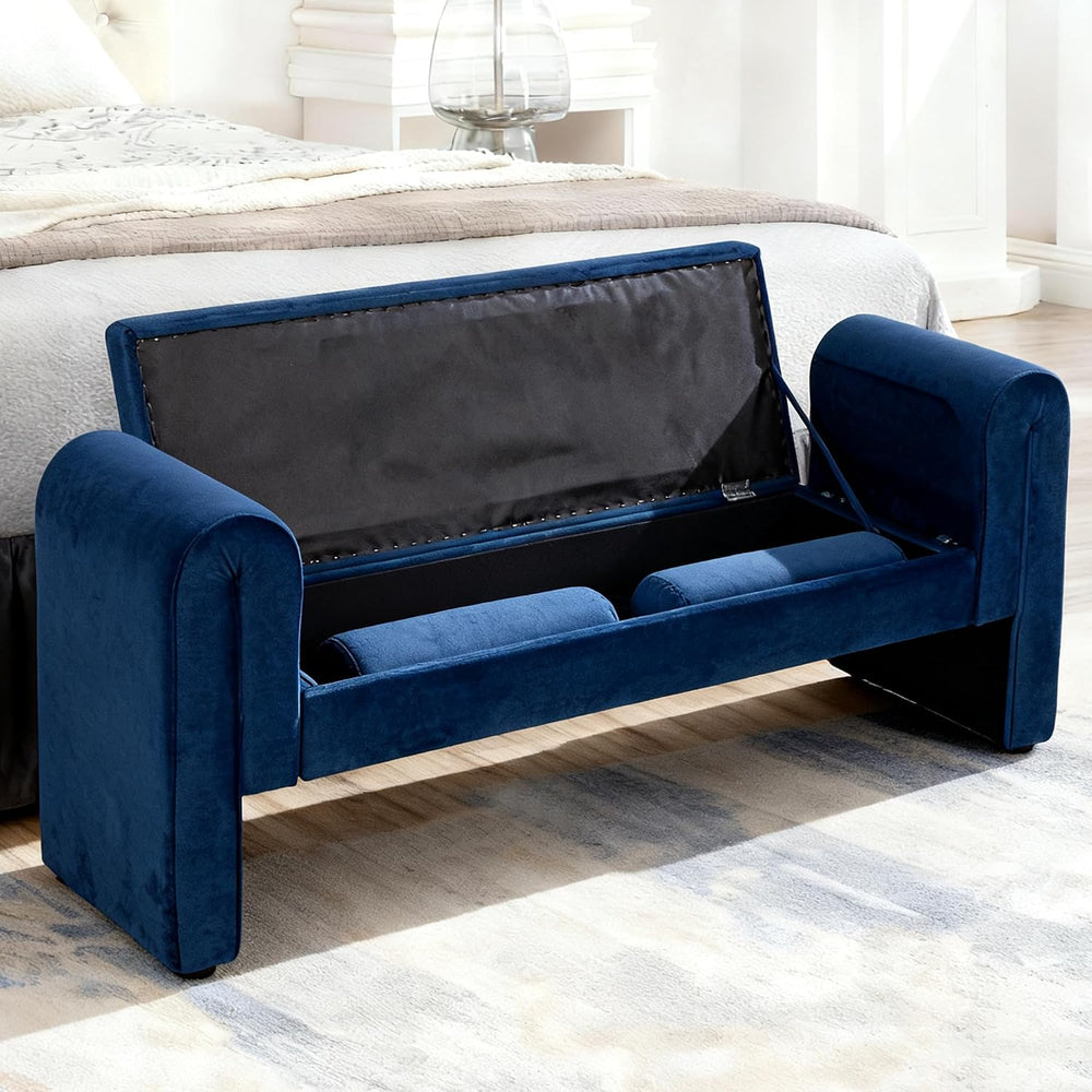 60.5" End of Bed Bench, Velvet Bedroom Bench,King Bed Bench,with 2 Pillo...