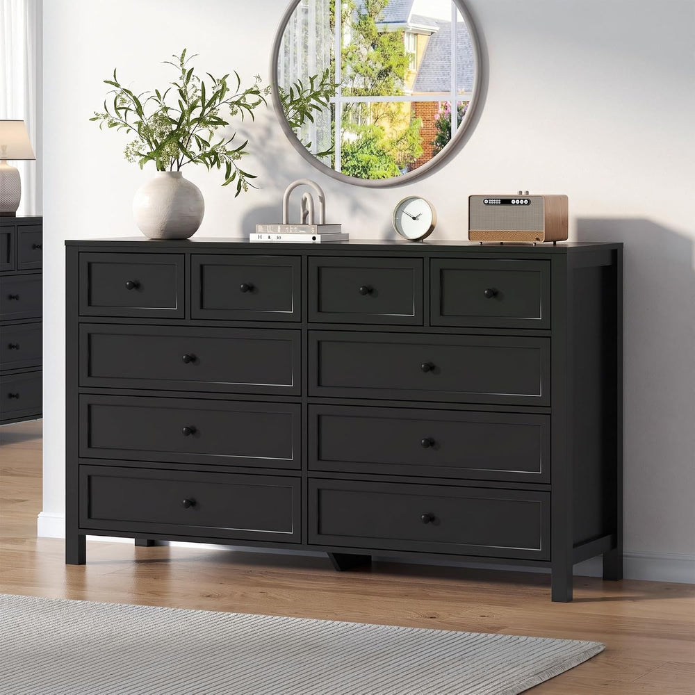 Black Dresser with 10 Drawers, Farmhouse Chest of Drawers for Bedroom