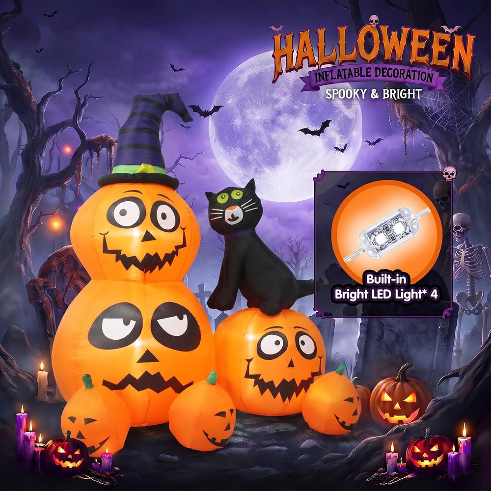 Gardwin 6 FT Halloween Inflatables Pumpkin Cat Outdoor Decorations, Lighted J...