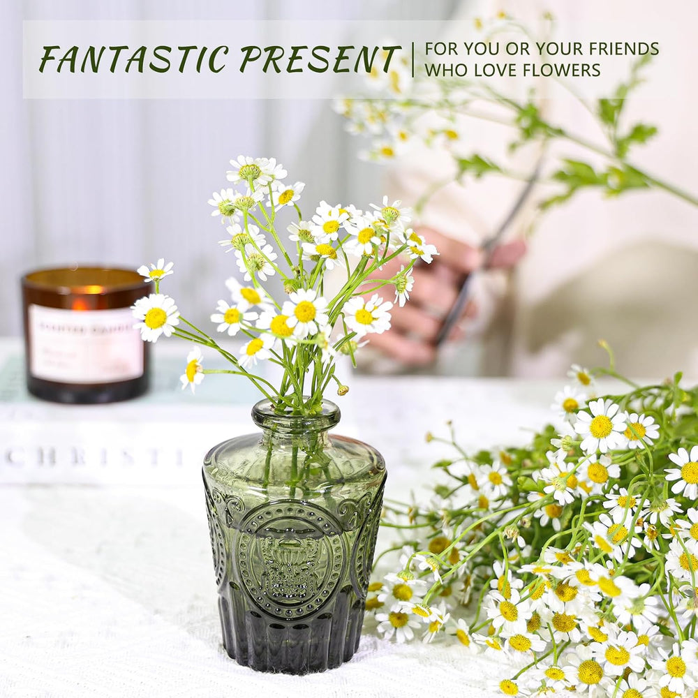 SUPMIND 12pcs Glass Bud Vase Set, Green Small Flower Vases for Centerpieces