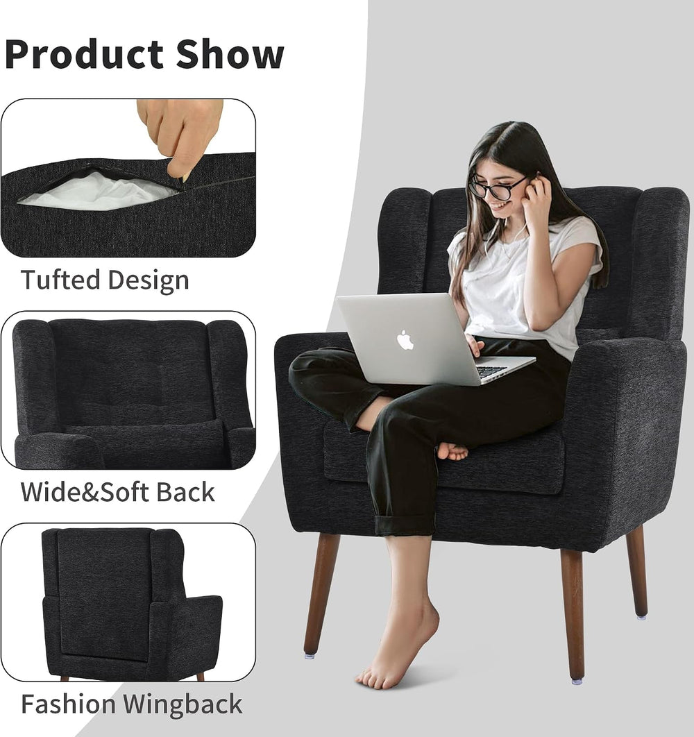 Modern Accent Chair, Upholstered Arm Chair with Waist Pillow, Single Sofa Cha...