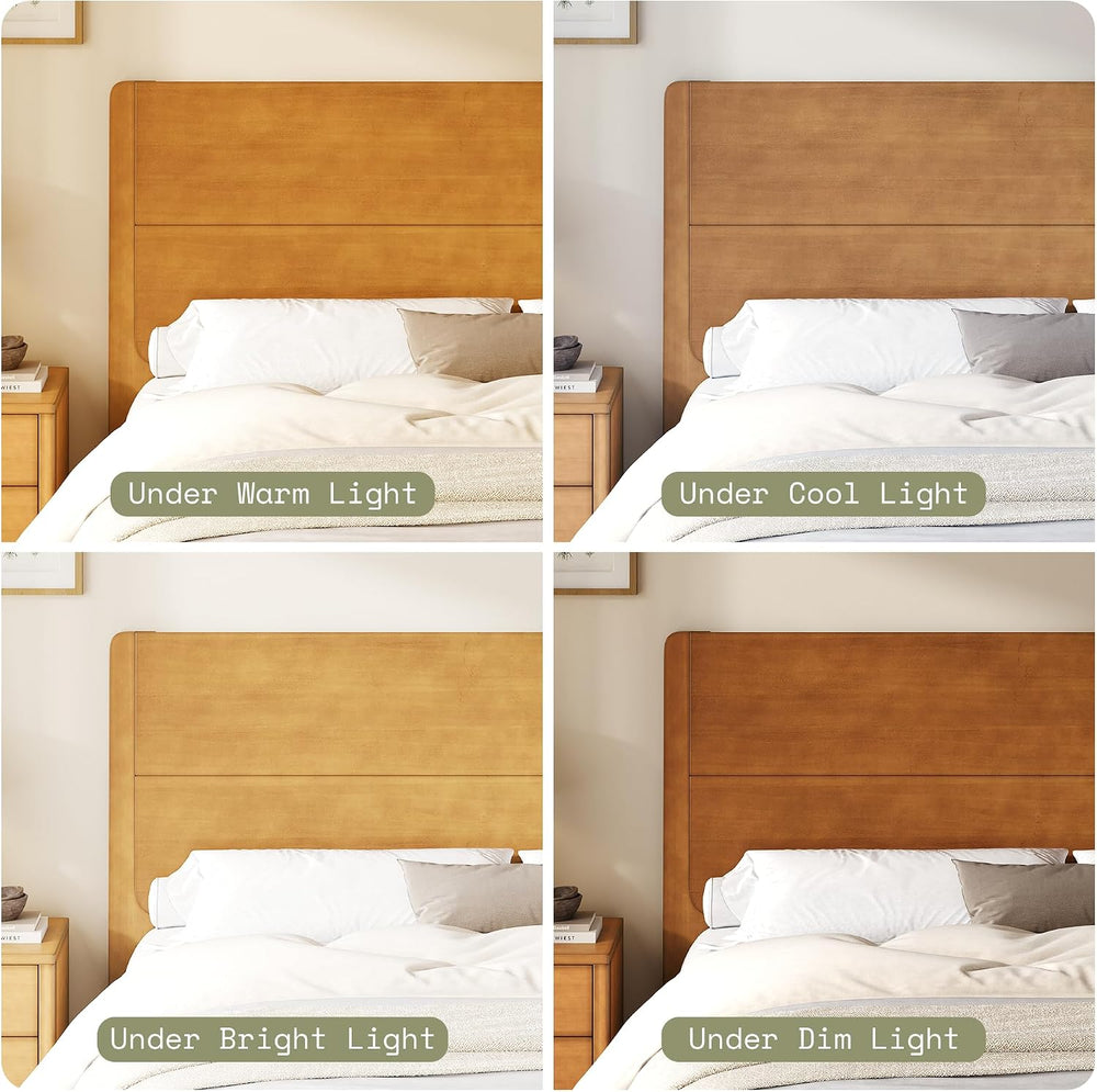 AMERLIFE Solid Wood Queen Bed Frame with Headboard, Japanese Joinery, Brown