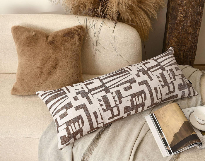 Long Lumbar Pillow Cushion Cover 14x36, Double Sided Modern Geometric High-Density Jacquard Polyester Pillow Cover for Sofa, Bed, Bench, Bedroom, Living Room (Brown)