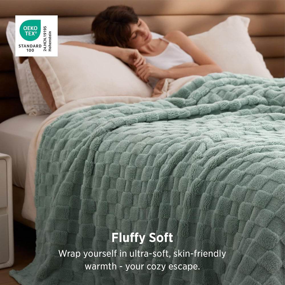 Bedsure Checkered Soft Cozy Queen Blanket for Bed, Sage Green, 90"×90"