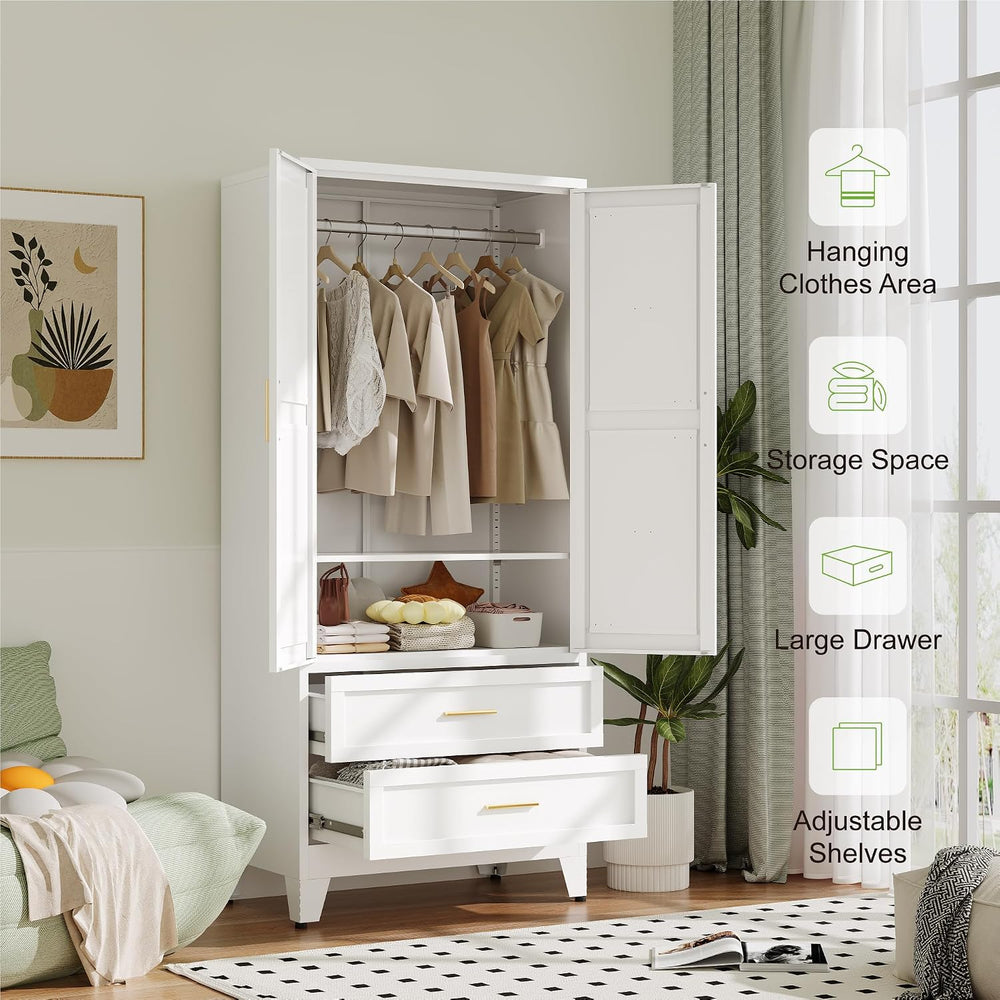Baborokic Metal Wardrobe Cabinet with Hanging Rod,71" Armoire Wardrobe C...