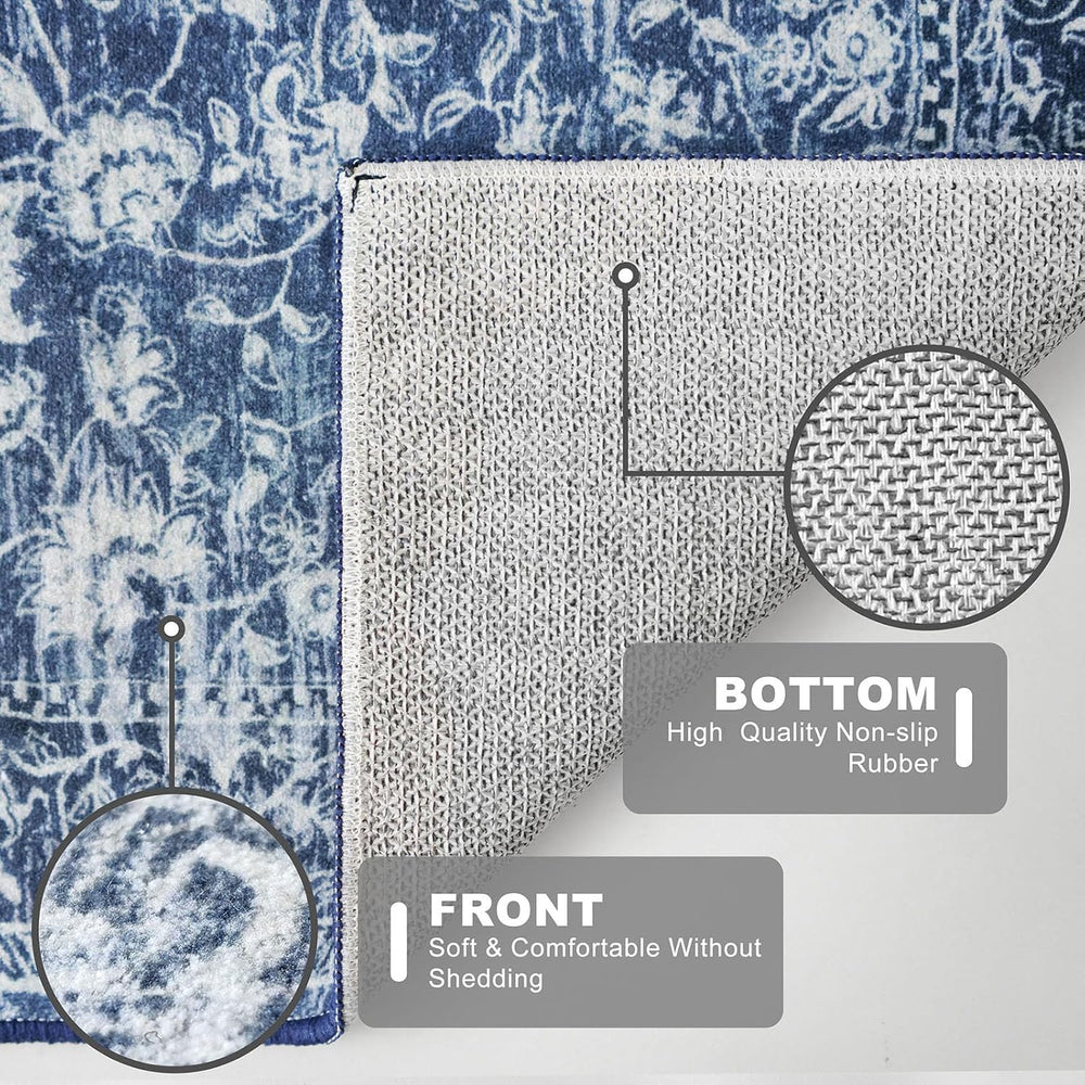 KILOCOCO Area Rug 3x5 Washable Entryway Rug Non Slip Blue Kitchen Rugs