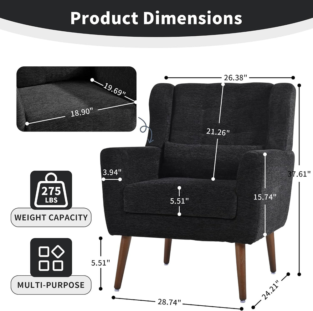 Modern Accent Chair, Upholstered Arm Chair with Waist Pillow, Single Sofa Cha...