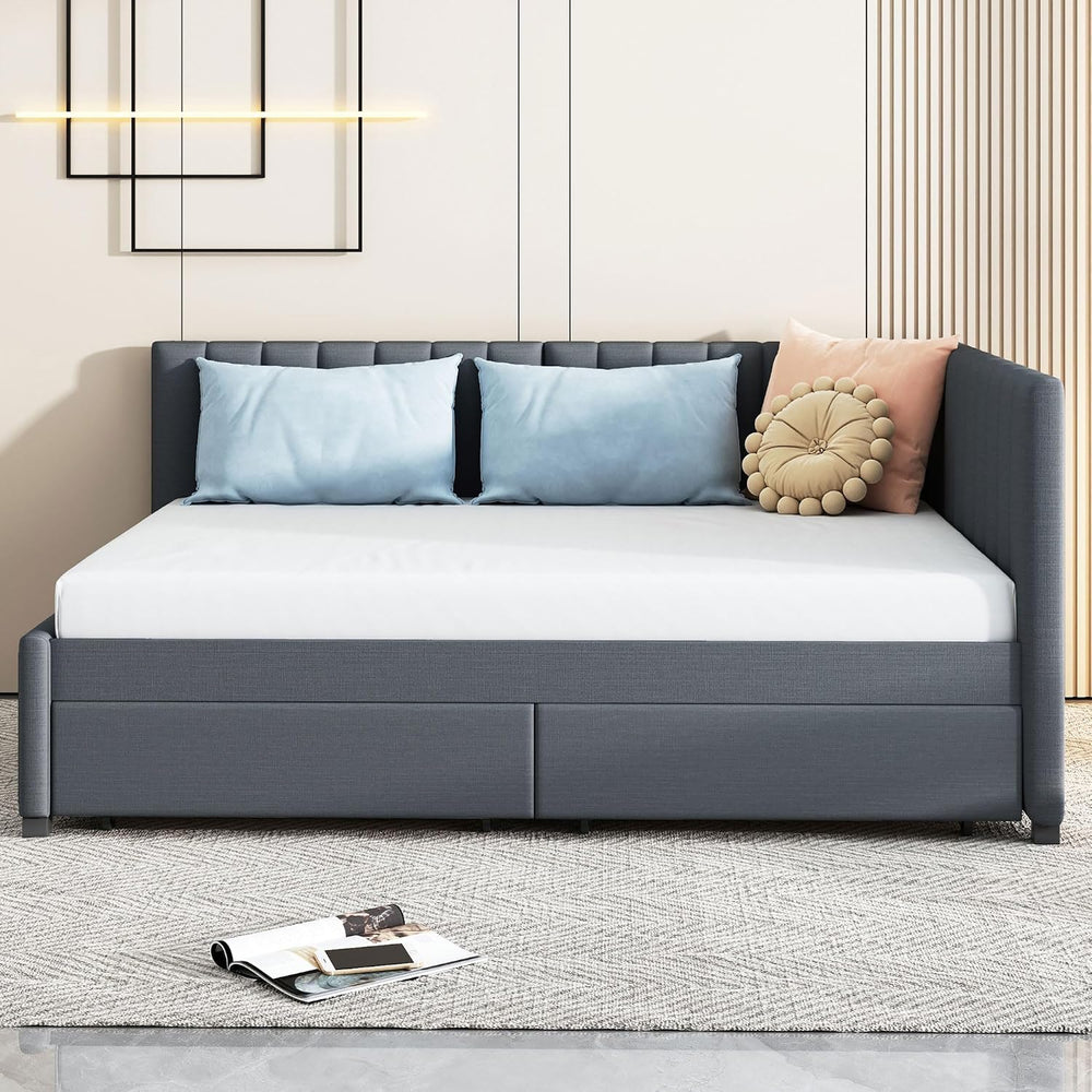 Harper & Bright Designs Upholstered Daybed with Storage Drawers, Full Siz...