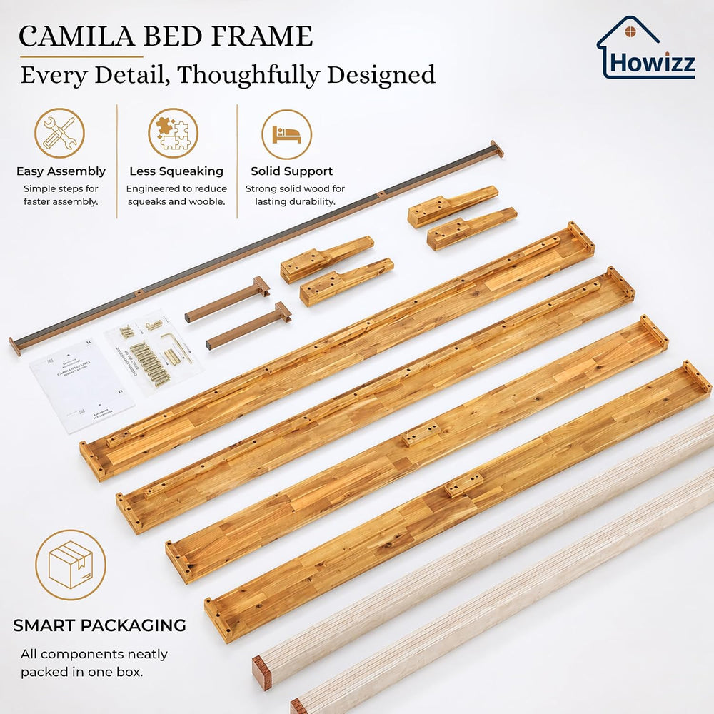 Howizz Camila 14'' Luxury Acacia Wood Bed Frame – Heavy Duty Queen Pl...