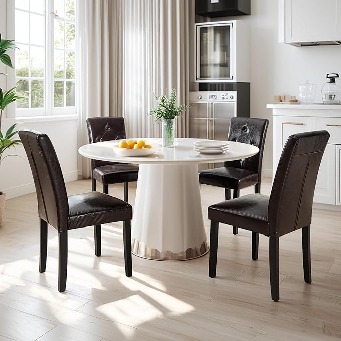 VECELO Upholstered Dining Chairs Set of 2, Modern PU Leather and Solid Wood L...