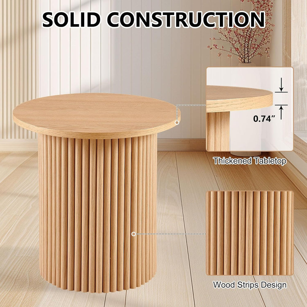 Homedot Small Round Accent Side Table with Wood Strip Base for Living Room, 1...
