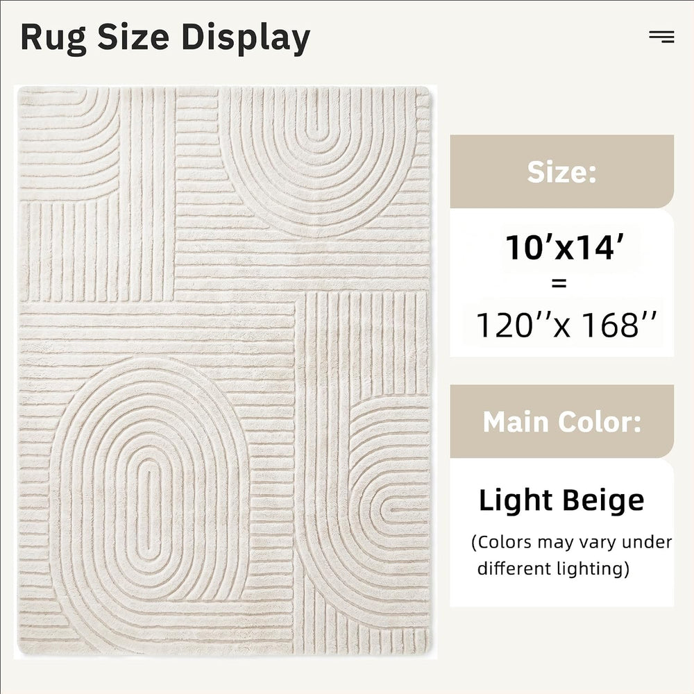 Beige Solid Area Rug 10x14 Large Washable Soft Rugs for Living Room