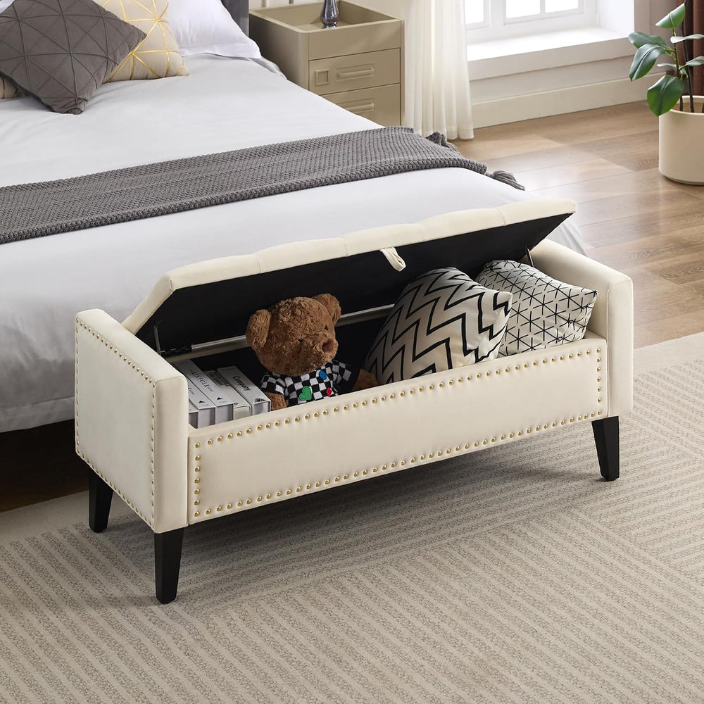 WUTUTUEE 47" Velvet Storage Bench, Upholstered Bed Bench with Storage, E...