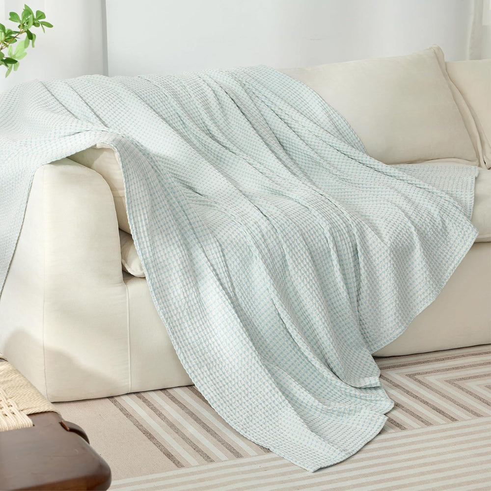 EGOHOME Lightweight Cotton Two-Tone Check Pattern Waffle Blanket Twin Size