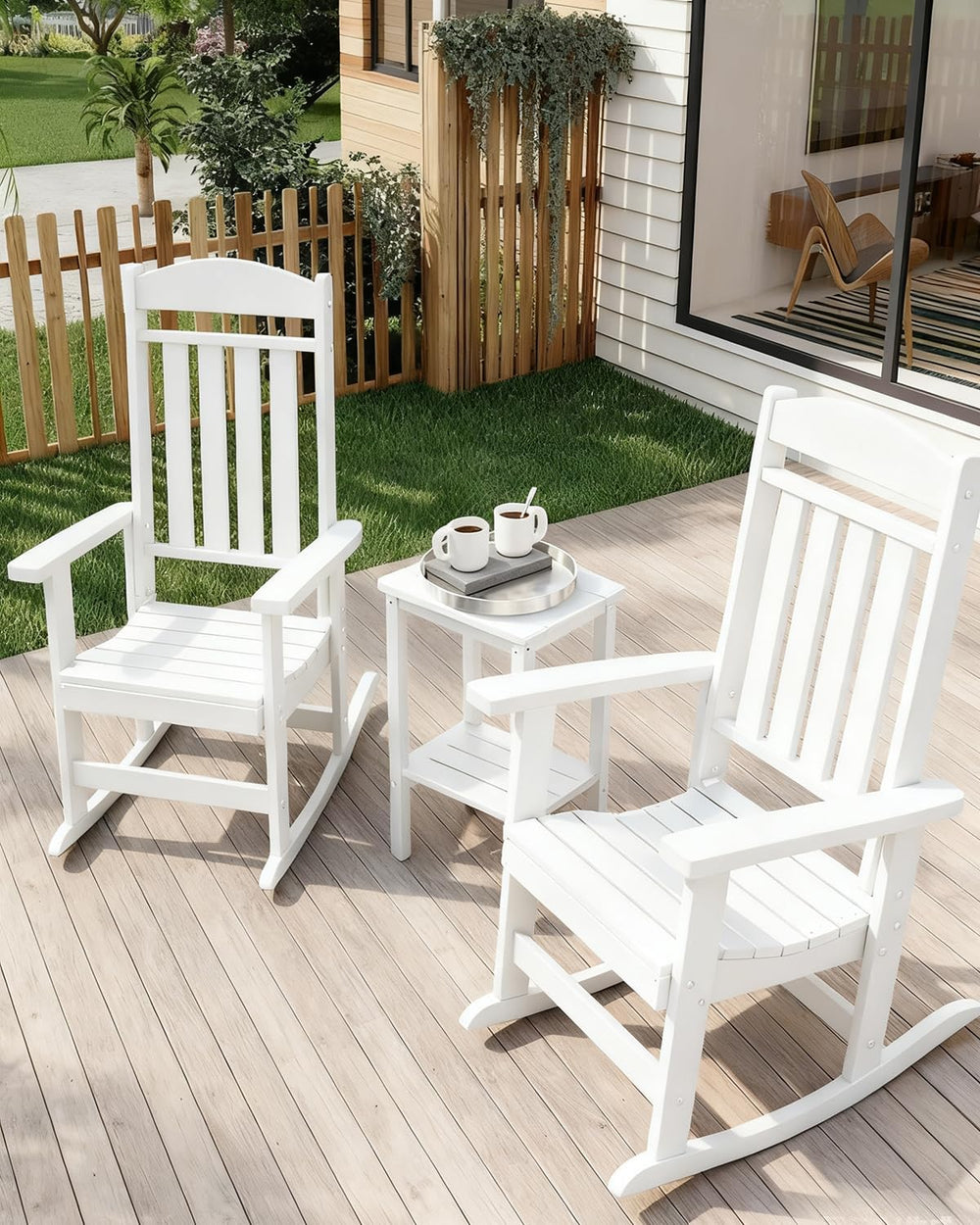NAVINE 3-Piece Outdoor Rocking Chair Set, Oversized Porch Rocking Chair Set o...