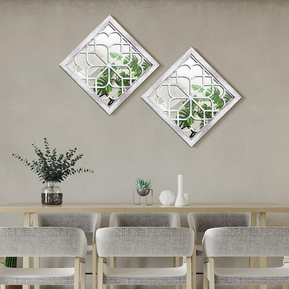 Tatuo 4 Pcs Mirrors Square Wall Mirror, 12 x 12 Inch, Elegant White