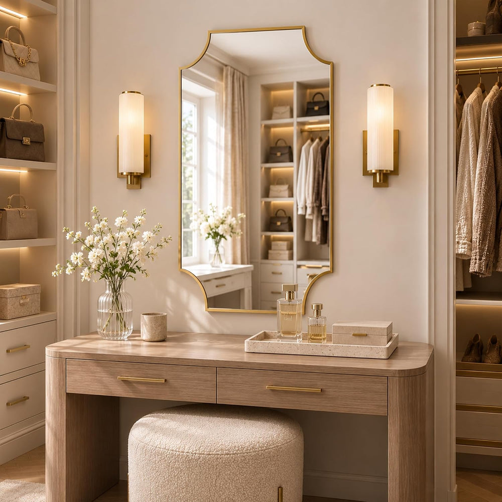 24x36 Inch Matte Gold Scalloped Rectangle Bathroom Vanity Mirror