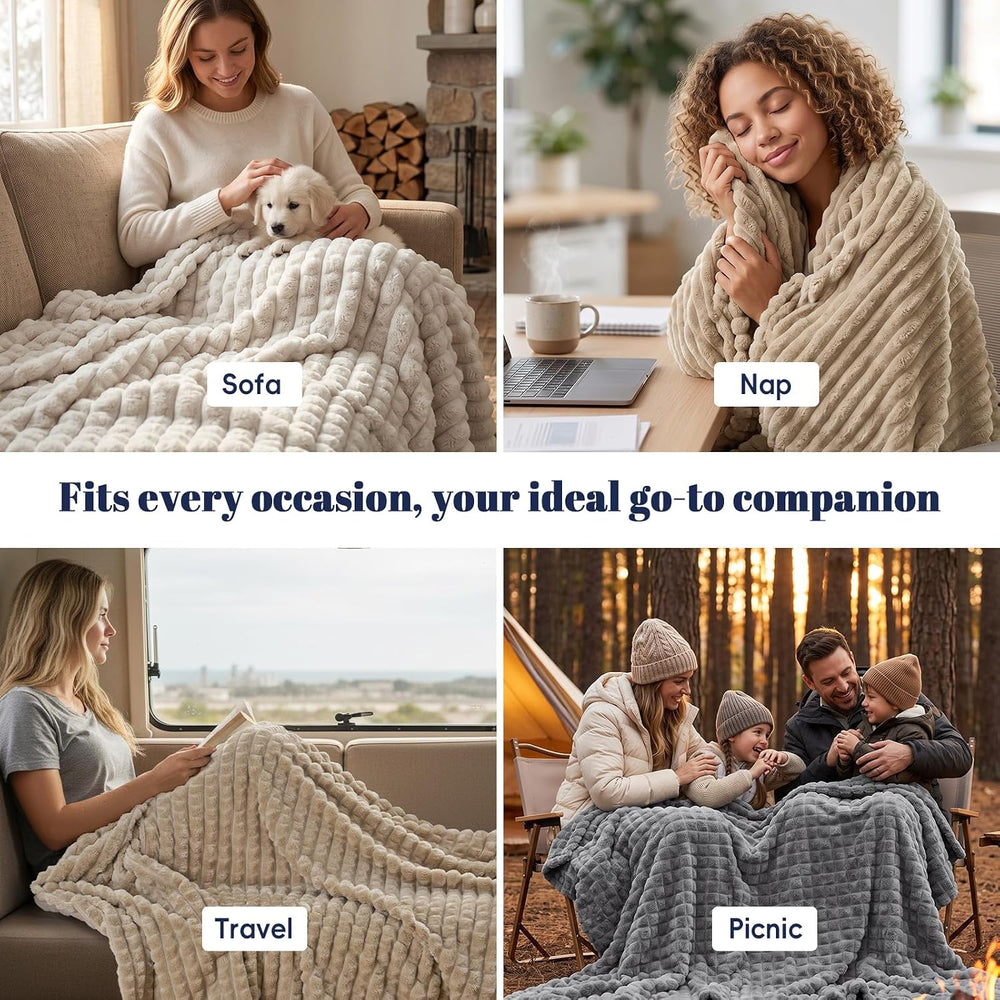 PHF Luxury Soft Fleece Blanket Queen Size for Bed No-Shed Grey 90"x90"