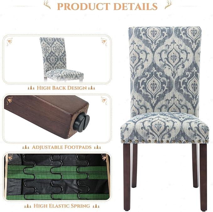 Parsons Dining Chairs Set of 4, Upholstered Nailhead Dining Room Kitchen Side...