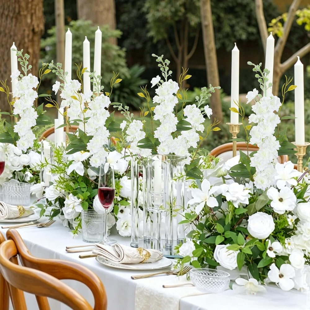 20PCS 33.5" White Artificial Delphinium Flowers with Clematis Greenery