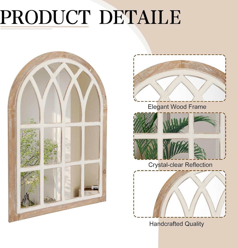 Farmhouse Window Pane Mirror, Large Decorative White Wall Mirror for Living R...