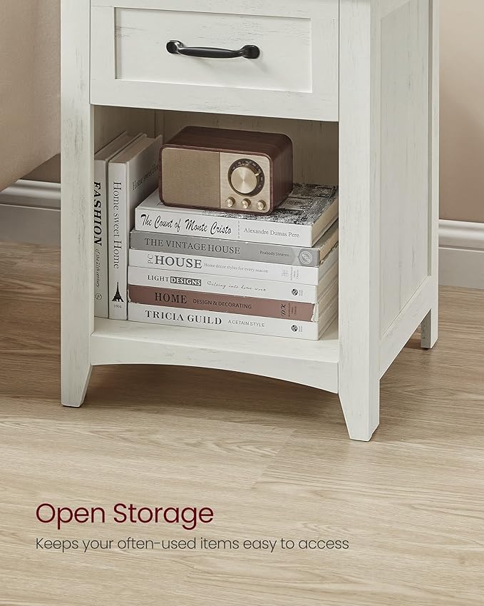 VASAGLE LIRY Collection - Farmhouse Nightstand with Charging Station, Bedside...