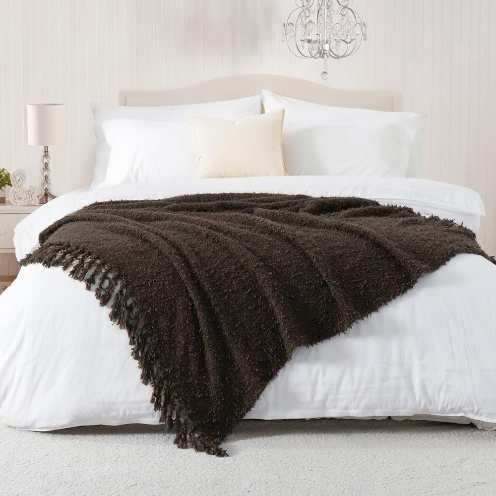Soft Knit Throw Blanket for Couch with Tassels 60"x80"