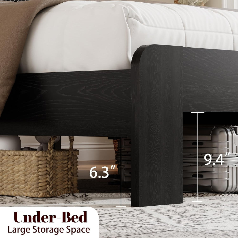 Wooden Bed Frame Full Size with Headboard, Farmhouse Platform Bed