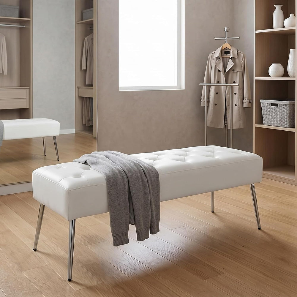 DUHOME Button-Tufted Ottoman Bench, Upholstered Footrest Stool Rectangular Di...