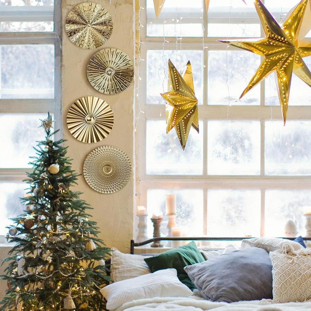 Hicarer 4 Pcs 12 Inch Gold Metal Wall Art Decor Modern Sunburst Decor