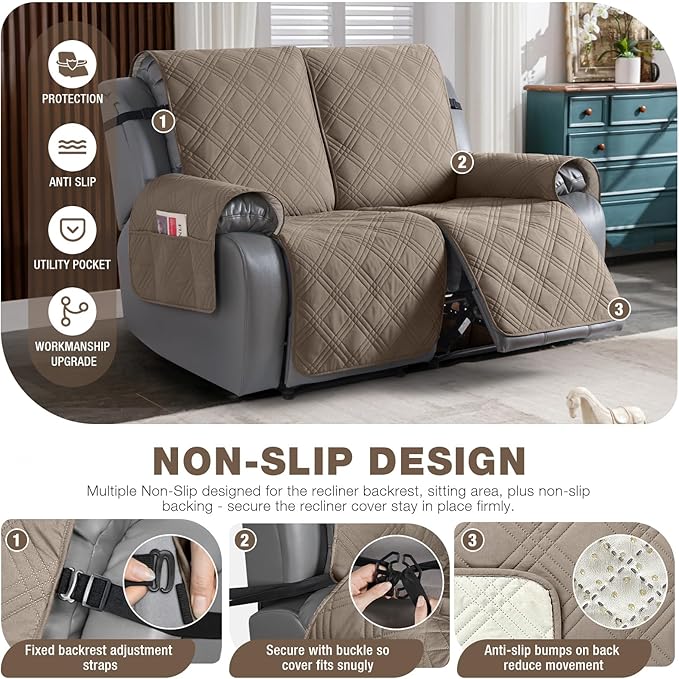 TAOCOCO 100% Waterproof Loveseat Recliner Covers 2 Seater, Split Loveseat Covers