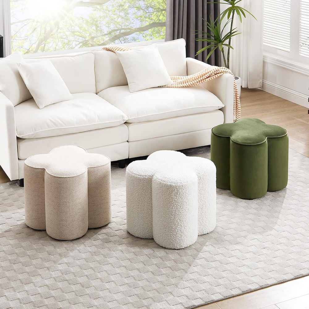 Zesthouse Flower Pouf Ottoman Foot Rest, Velvet Fabric Poofy Ottoman Stool