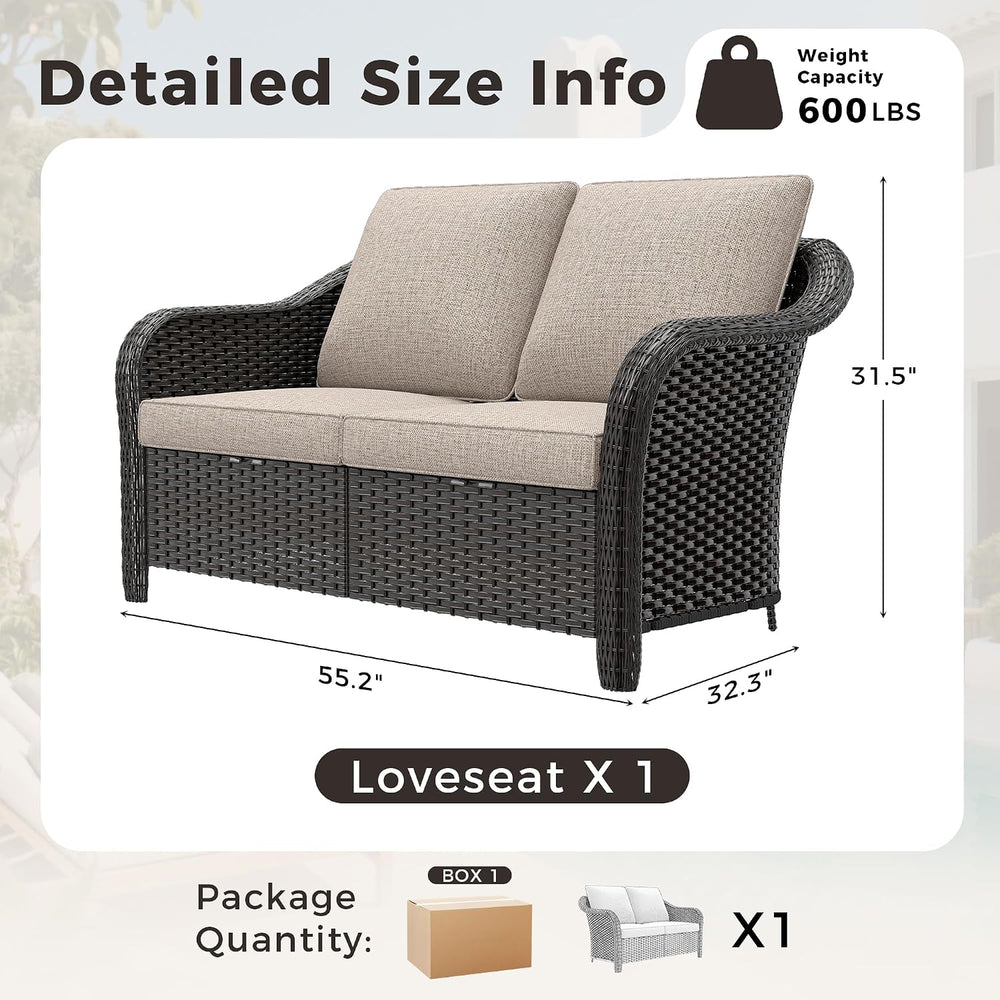 2 Seater Outdoor Patio Couch with Handwoven PE Wicker