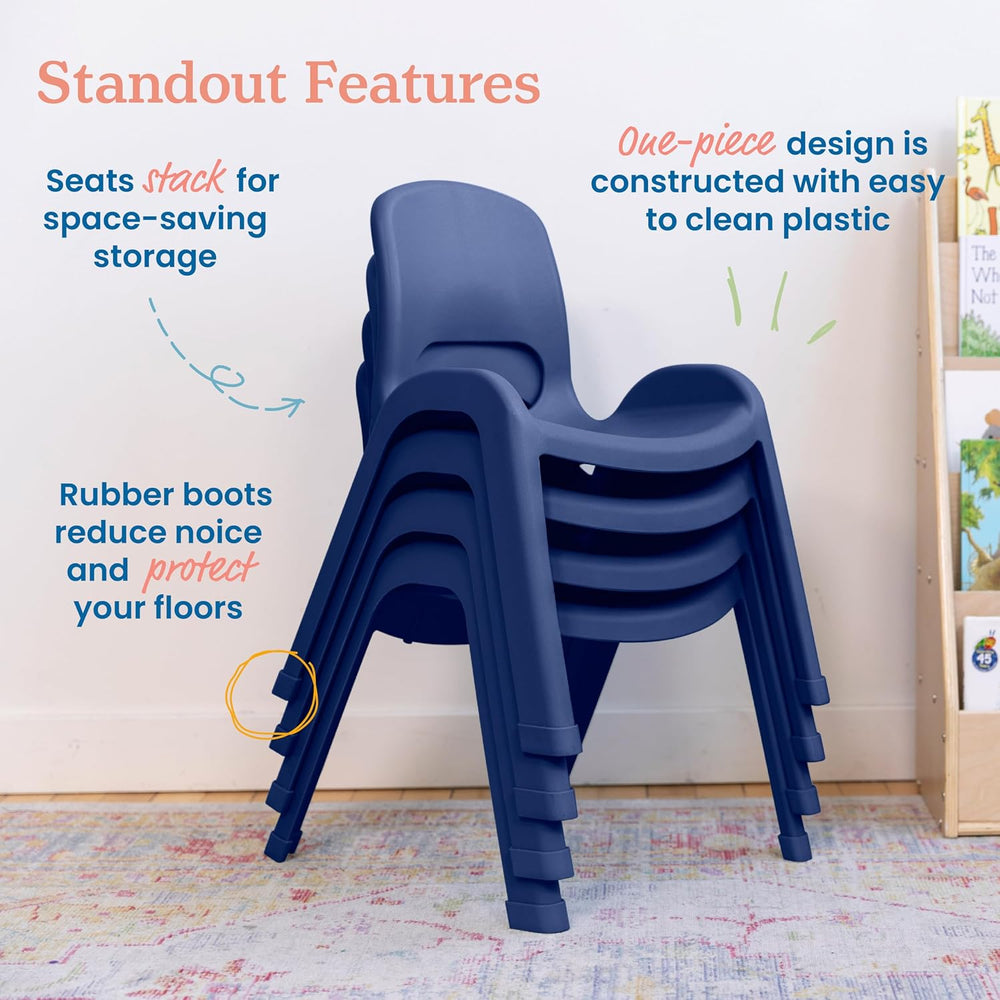 ECR4Kids Plastic Stackable SitRight Chair, 11in, Classroom Furniture, Navy, 4...