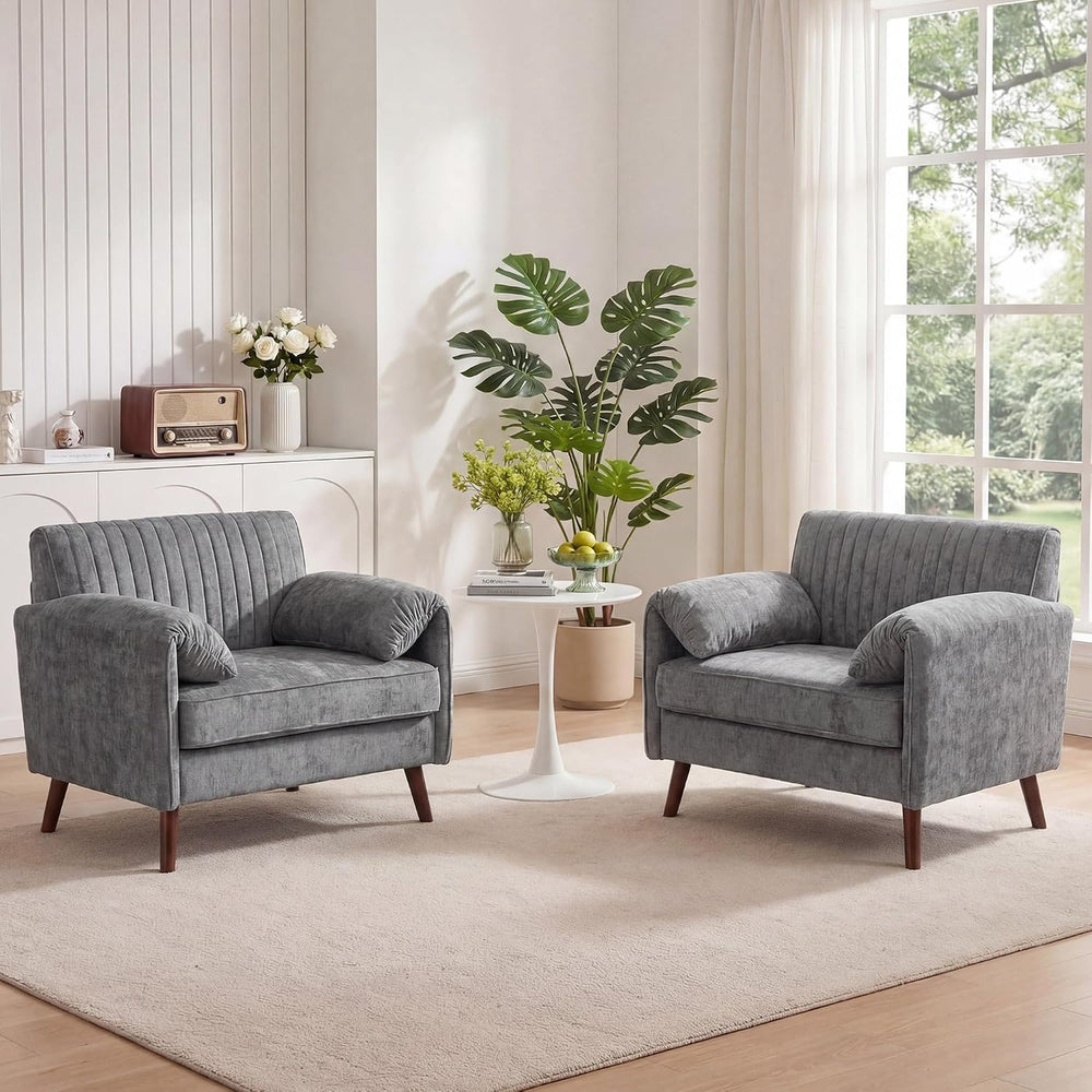 Modern Elegant Oversized Accent Armchair Set of 2, 43.3" Chenille, Gray