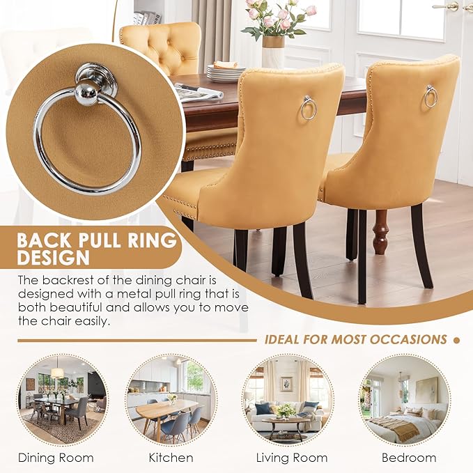 Kiztir Velvet Dining Chairs Set of 2, Upholstered Dining Chairs with Ring Pul...
