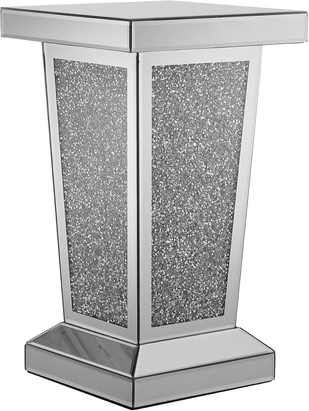 Mirrored End Table Modern Silver Side Table with Crystal Design Decorative Gl...