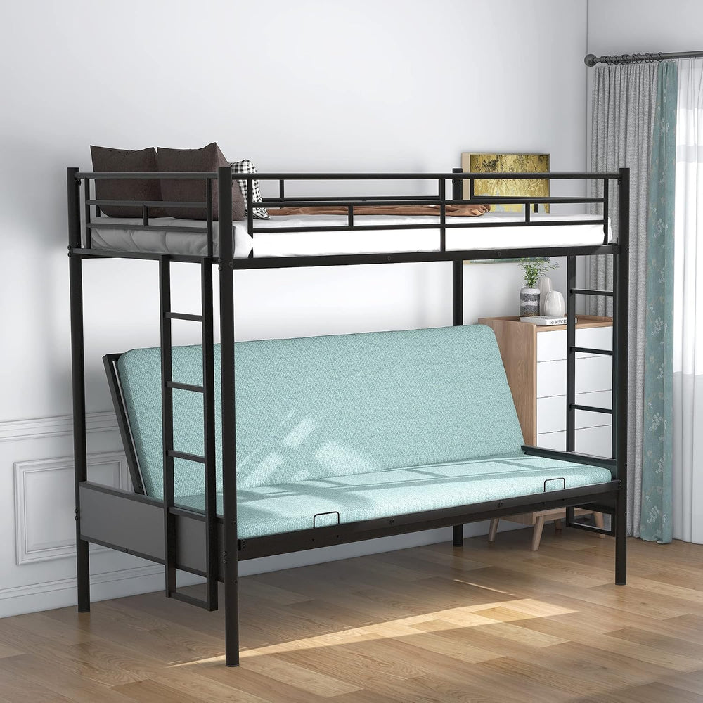 Polibi Twin Over Full Metal Bunk Bed with Two Side Ladders and Guardrail, Bot...